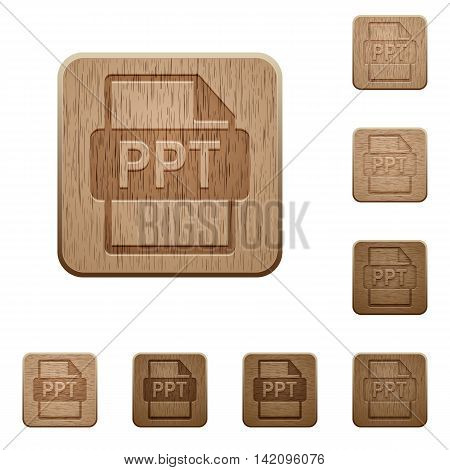 Set of carved wooden PPT file format buttons in 8 variations.