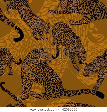 Seamless pattern with wild leopard vector Illustration