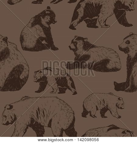 Seamless pattern with wild bear vector Illustration
