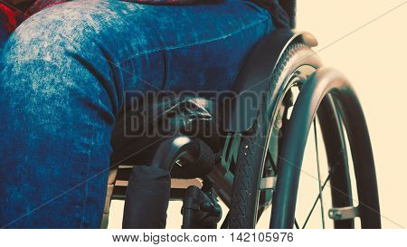 Disabled Young Girl On Wheelchair.