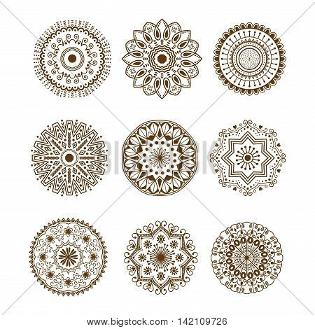 Hand drawn henna abstract mandala pattern flowers and paisley doodle coloring page. Henna decorative mandala pattern ethnic flower. Decoration mandala pattern ornament floral indian design.