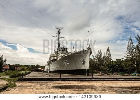 Rayong Thailand - August 06 2016: Prasae Frigate 412 Of Royal Thai Navy Shown As For Tourists On An Overcast Day At Rayong Province Thailand.