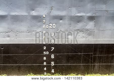 Rayong, Thailand - August 06 2016: The Numbers Levels Are On The Side Of the Prasae Frigate 412 Of Royal Thai Navy Shown As For Tourists At Rayong Province Thailand.