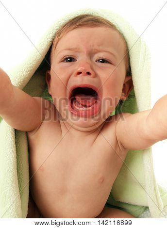 Angry crying baby boy.