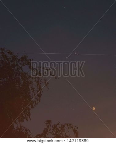 The ISS crossing by over the evening sky just after dawn in the Ukraine.August 10 ,2016 in Kiev, Ukraine