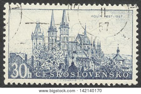 MOSCOW RUSSIA - CIRCA APRIL 2016: a post stamp printed in CZECHOSLOVAKIA shows the Kolin cathedral the series 