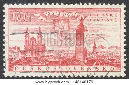 MOSCOW RUSSIA - CIRCA APRIL 2016: a post stamp printed in CZECHOSLOVAKIA shows Uherske Hradiste town the series 