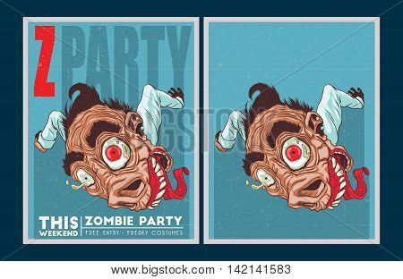Halloween Poster. Zombie party invitation set. Vector illustration