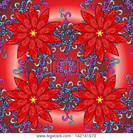 Vector red radial gradient background with vintage filigree floral pattern.