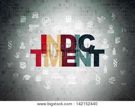 Law concept: Painted multicolor text Indictment on Digital Data Paper background with  Hand Drawn Law Icons