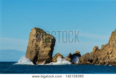 This big pillar rock is on the entrance of Castlepoint Bay New Zealand.