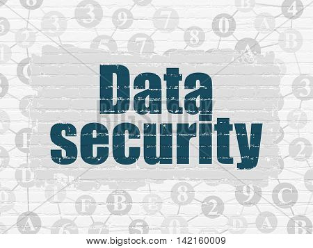 Protection concept: Painted blue text Data Security on White Brick wall background with Scheme Of Hexadecimal Code