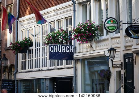 Amsterdam Netherlands - July 02 2016: The club Church in Amsterdam located on a Kerkstraat street