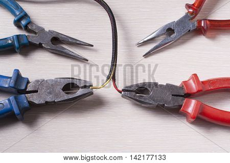 Set of electrical tool. Accessories for engineering work, energy concept