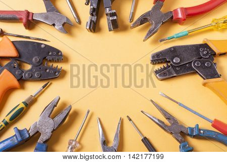 Set of electrical tool. Accessories for engineering work, energy concept