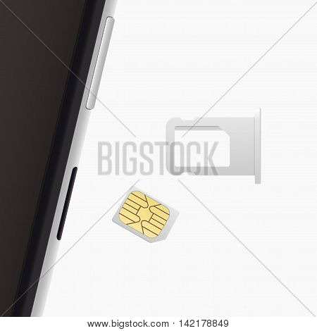 Small Nano Sim Card Sim Card Tray for Smartphone. Vector objects isolated on white. Realistic illustration. Top view