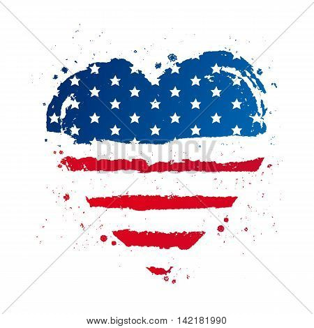 American flag in the shape of a large heart. USA. Vector illustration on white background. Excellent print on a T-shirt.