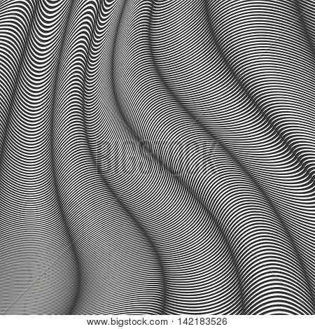 Mobious wave stripe. Geometric line abstract seamless pattern. Black wavy stripes. Optical design illusion. Wrapping paper. Vector illustration. Background. Graphic texture. Wallpaper.