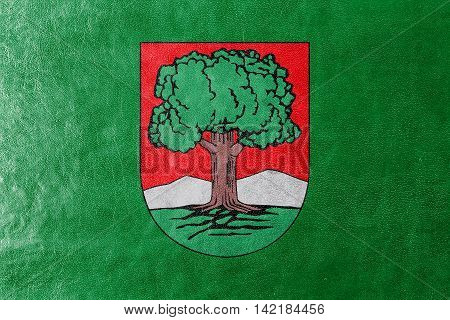 Flag Of Walbrzych, Poland, Painted On Leather Texture