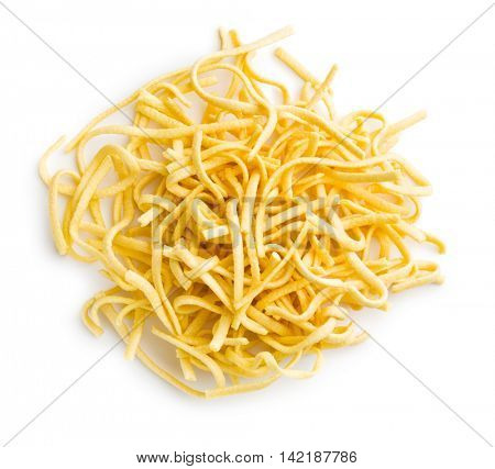 Tasty spaetzle pasta isolated on white background.