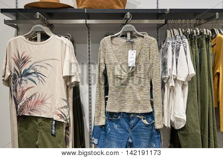 HONG KONG - CIRCA JANUARY, 2016: inside of Bershka store in Hong Kong. Bershka is a retailer and part of the Spanish Inditex group