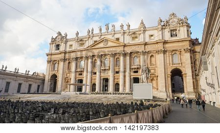 Vatican City Italy - October 29 2015: St. Peter's Basilica in the early morning light with entrance hall Roma Italiy.