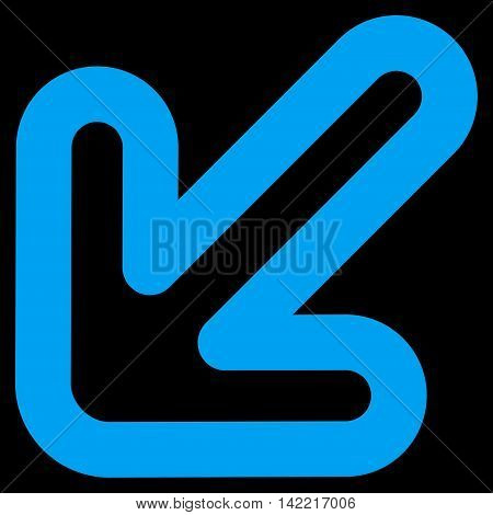 Left-Down Arrow vector icon. Style is stroke flat icon symbol, blue color, black background.