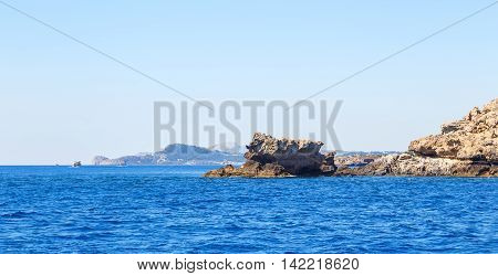 Beautiful view of the cliffs in the Mediterranean Sea, Greece, Corfu