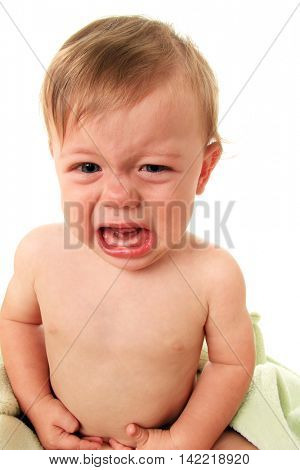 Angry crying baby boy.