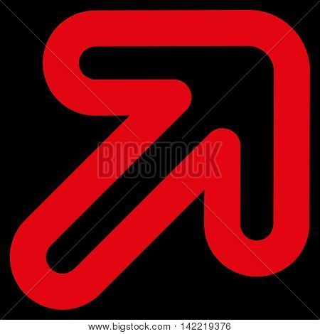 Right-Up Arrow vector icon. Style is outline flat icon symbol, red color, black background.