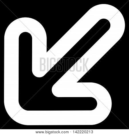 Left-Down Arrow vector icon. Style is outline flat icon symbol, white color, black background.
