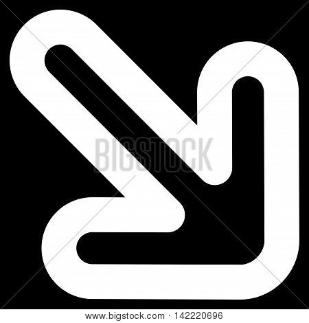 Right-Down Arrow vector icon. Style is outline flat icon symbol, white color, black background.