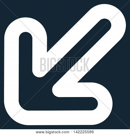 Left-Down Arrow vector icon. Style is outline flat icon symbol, white color, dark blue background.