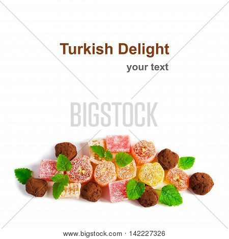 Turkish delight. Isolated on white and space for text.