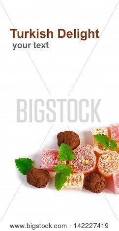 Turkish delight. Isolated on white and space for text