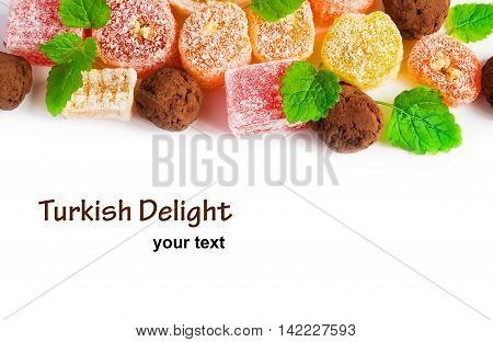 Turkish delight. Isolated on white and space for text.