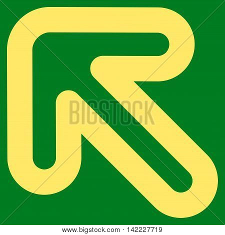 Left-Up Arrow vector icon. Style is outline flat icon symbol, yellow color, green background.