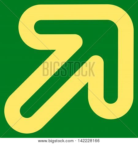 Right-Up Arrow vector icon. Style is outline flat icon symbol, yellow color, green background.