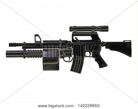 Steampunk Machine Gun 3D Illustration - A style of gun used in the Steampunk and Mafia culture as a dangerous item used in poses in the subculture.
