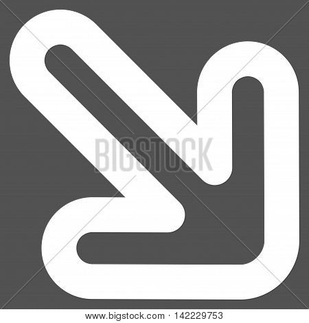 Right-Down Arrow vector icon. Style is stroke flat icon symbol, white color, gray background.