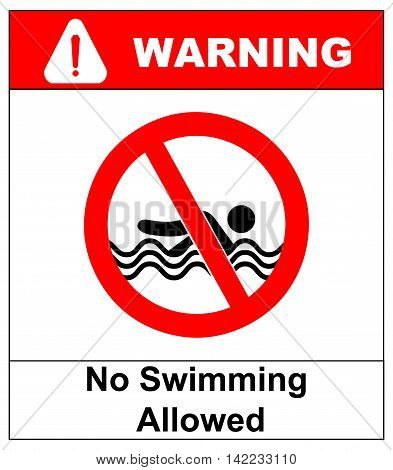 No swimming allowedwarning signs. vector illustration Prohobition sticker label for public places like sea, ocean, beatches, swimming pool. Informational banner