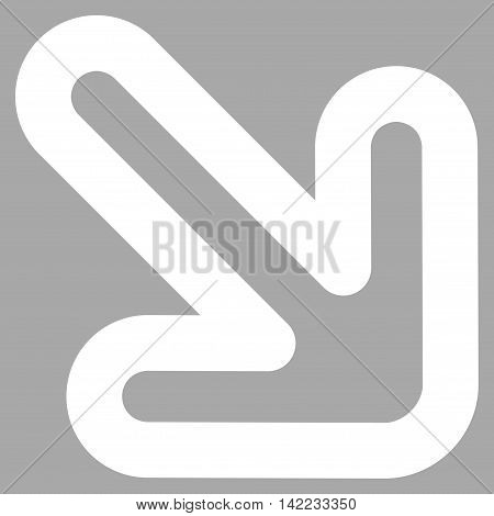 Right-Down Arrow vector icon. Style is linear flat icon symbol, white color, silver background.