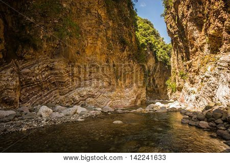 Mountain River Gorge Near Panta Vrexei In Evritania, Greece