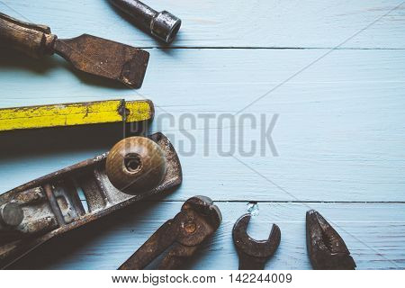 Old and rusty tools for the carpenter
