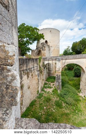 Chinon walled castle. Chinon is a commune located in the Indre-et-Loire department in the Region Centre. The Loire Valley with its castles is UNESCO World Heritage Site France