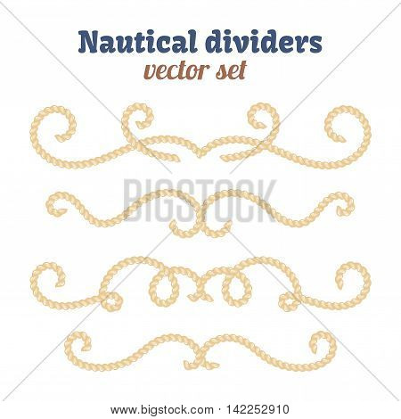 Nautical text dividers. Decorative vector knots. Divider with rope illustration. Ornamental decor elements with rope. Isolated design.