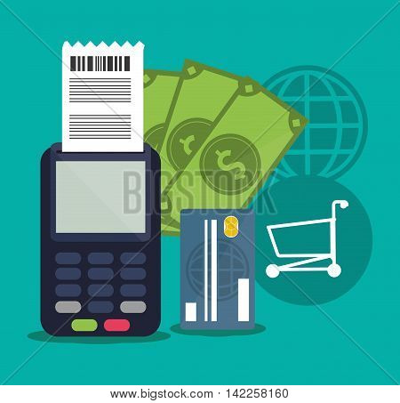 dataphone bills credit card shopping online ecommerce icon. Colorfull illustration. Vector graphic