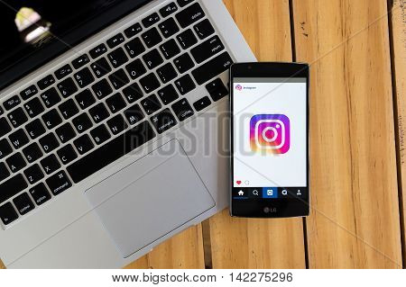 CHIANG MAI THAILAND - MAY 12 2016: Screen shot new logo Instagram application using LG G4. Instagram is largest and most popular photograph social networking.