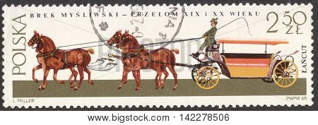 MOSCOW RUSSIA - CIRCA MAY 2016: a post stamp printed in POLAND shows a Hunting break coach the series 
