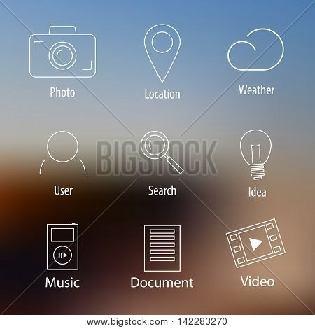 Social internet contour icons set on  city background